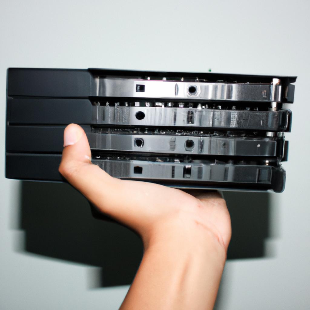 Person holding computer server equipment